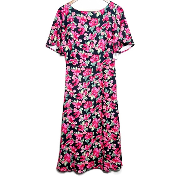 NWT Alexia Admor NY Womens Black Floral Flutter Sleeve Midi Dress High Slit - Picture 3 of 16